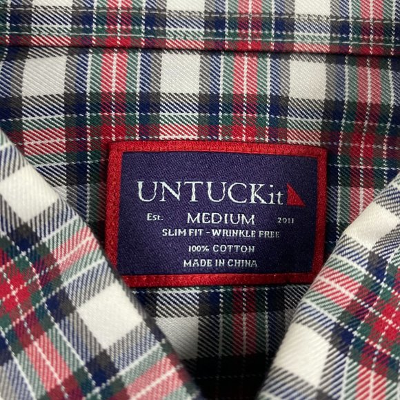 NWOT UNTUCKit Slim Fit Wrinkle Button Down Shirt Mens Medium Plaid Twill Check - Picture 4 of 10